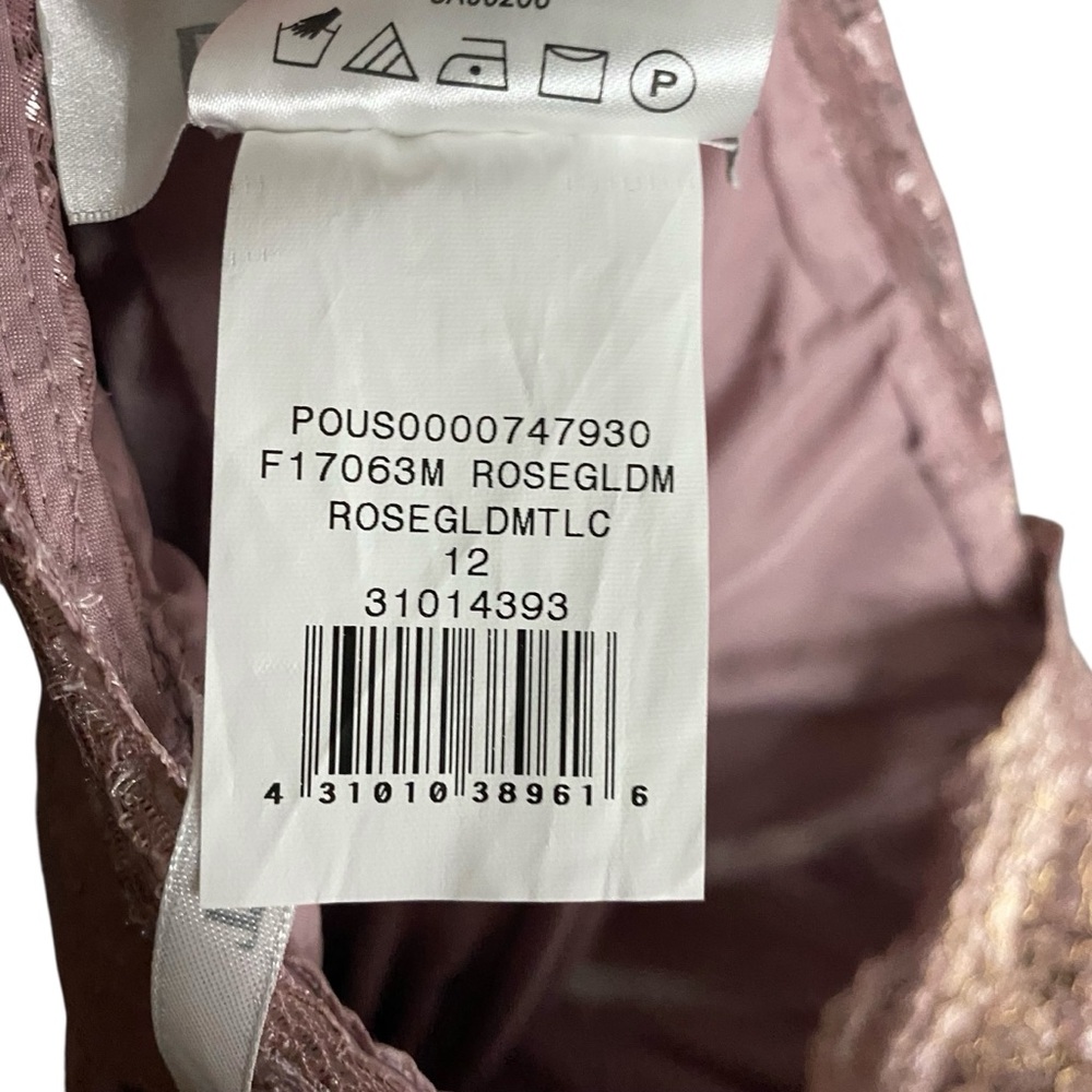 David's Bridal Women’s Rose Gold One-Shoulder Floral Print  Bridesmaid Dress - Picture 8 of 10